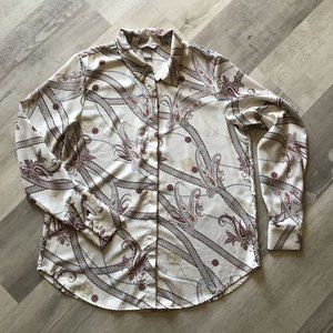 H&M Paisley Polyester 70's Vibe Button Down long sleeve sz 6